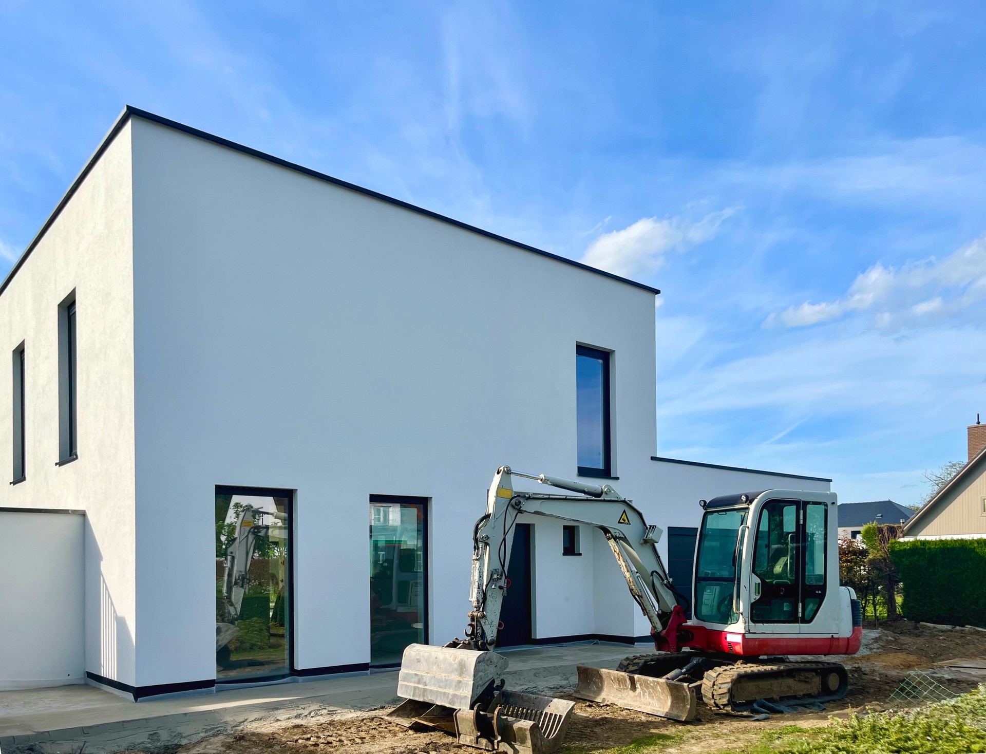 Construction of a modern cottage house. Exterior of a modern cottage