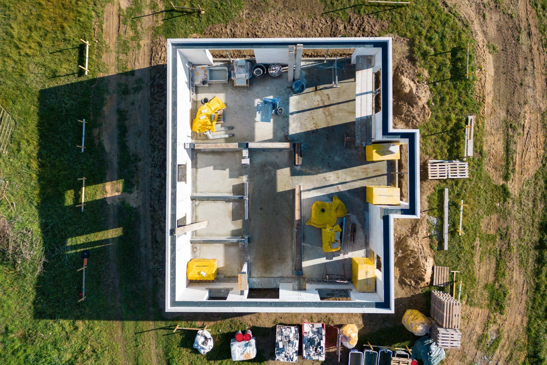 Aerial view of a family home under construction